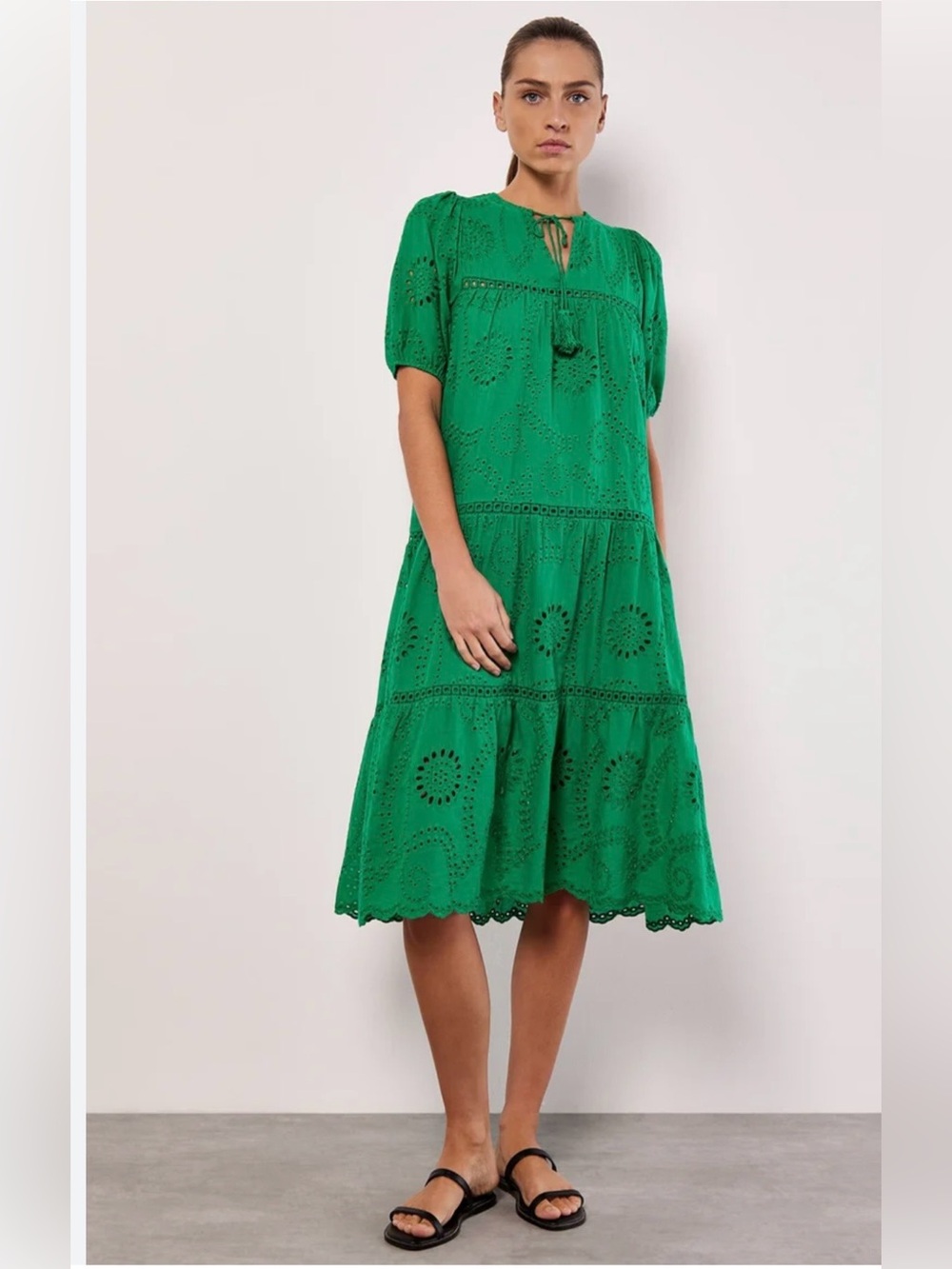 APRICOT Green Broderie Eyelet Midi Dress